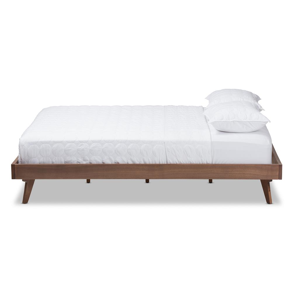 Jacob Mid-Century Modern Walnut Brown Finished Solid Wood Full Size Bed Frame. Picture 9