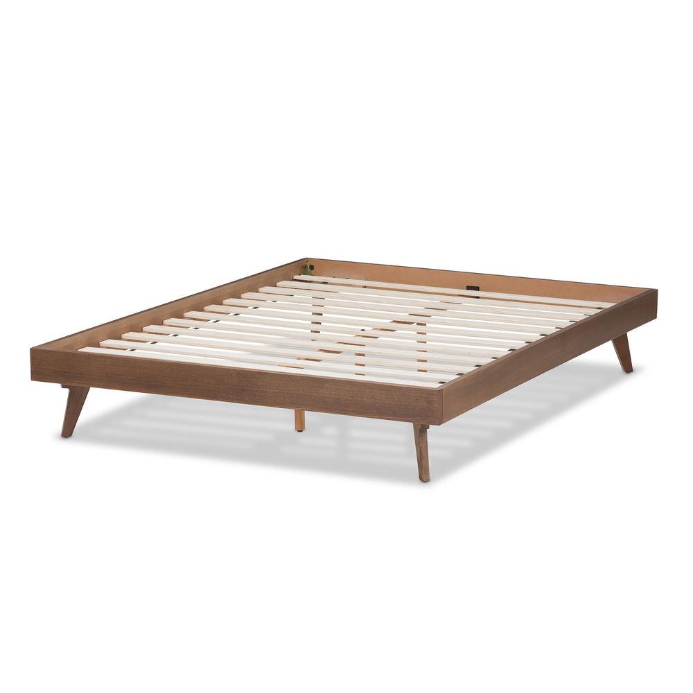 Jacob Mid-Century Modern Walnut Brown Finished Solid Wood Full Size Bed Frame. Picture 10