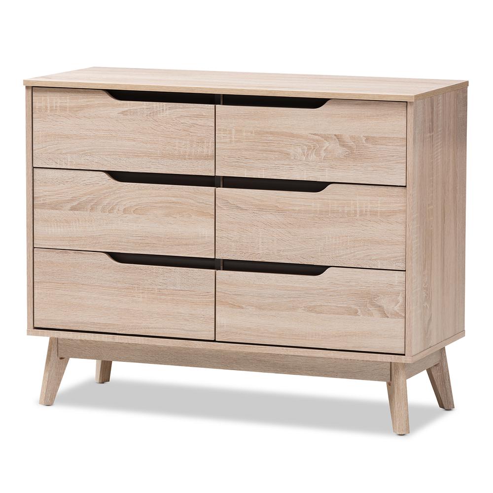 Fella Mid-Century Modern Two-Tone Oak and Grey Wood 6-Drawer Dresser. Picture 8
