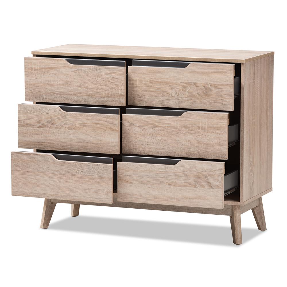 Fella Mid-Century Modern Two-Tone Oak and Grey Wood 6-Drawer Dresser. Picture 9