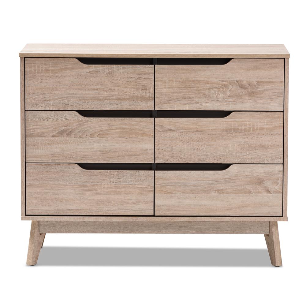 Fella Mid-Century Modern Two-Tone Oak and Grey Wood 6-Drawer Dresser. Picture 10