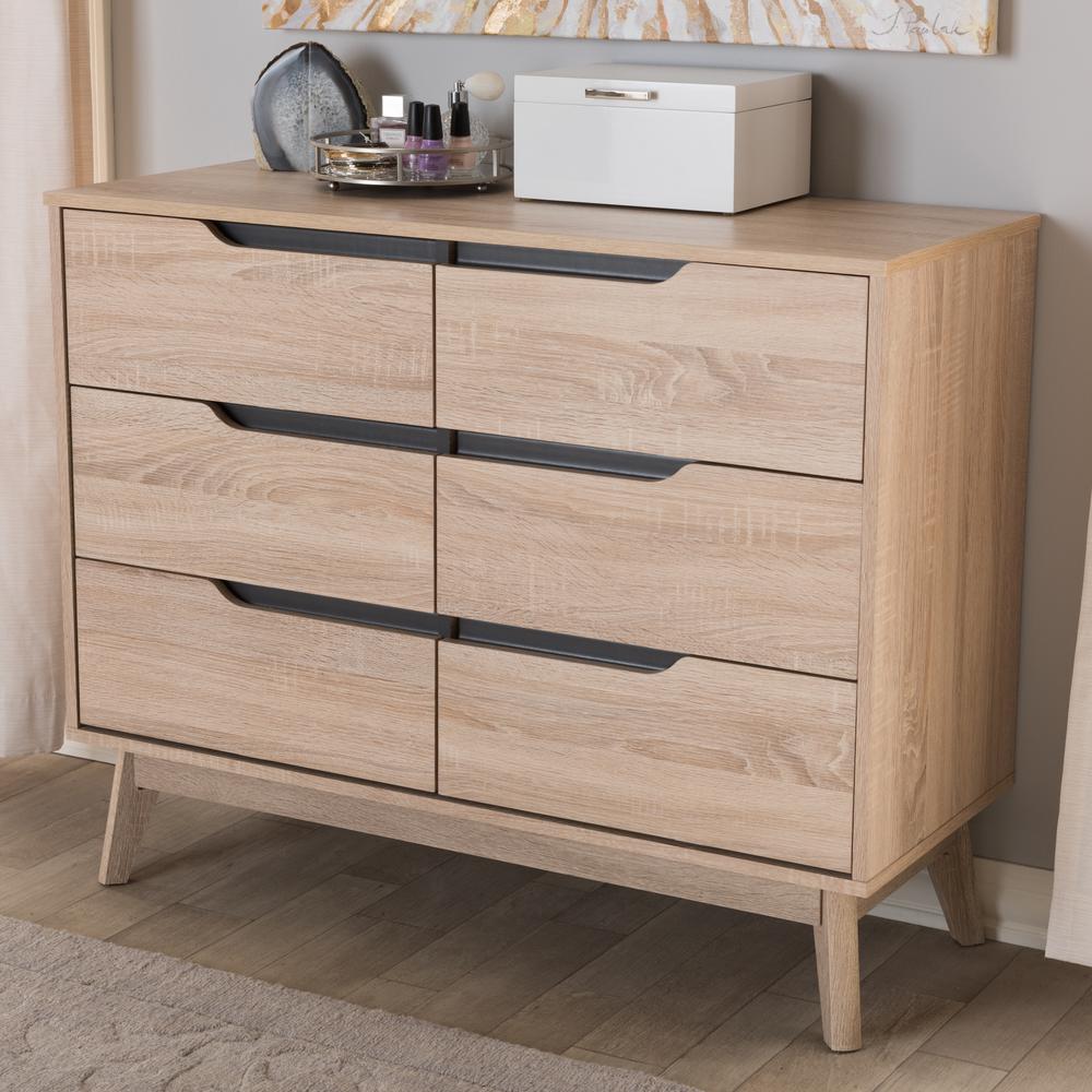 Fella Mid-Century Modern Two-Tone Oak and Grey Wood 6-Drawer Dresser. Picture 12