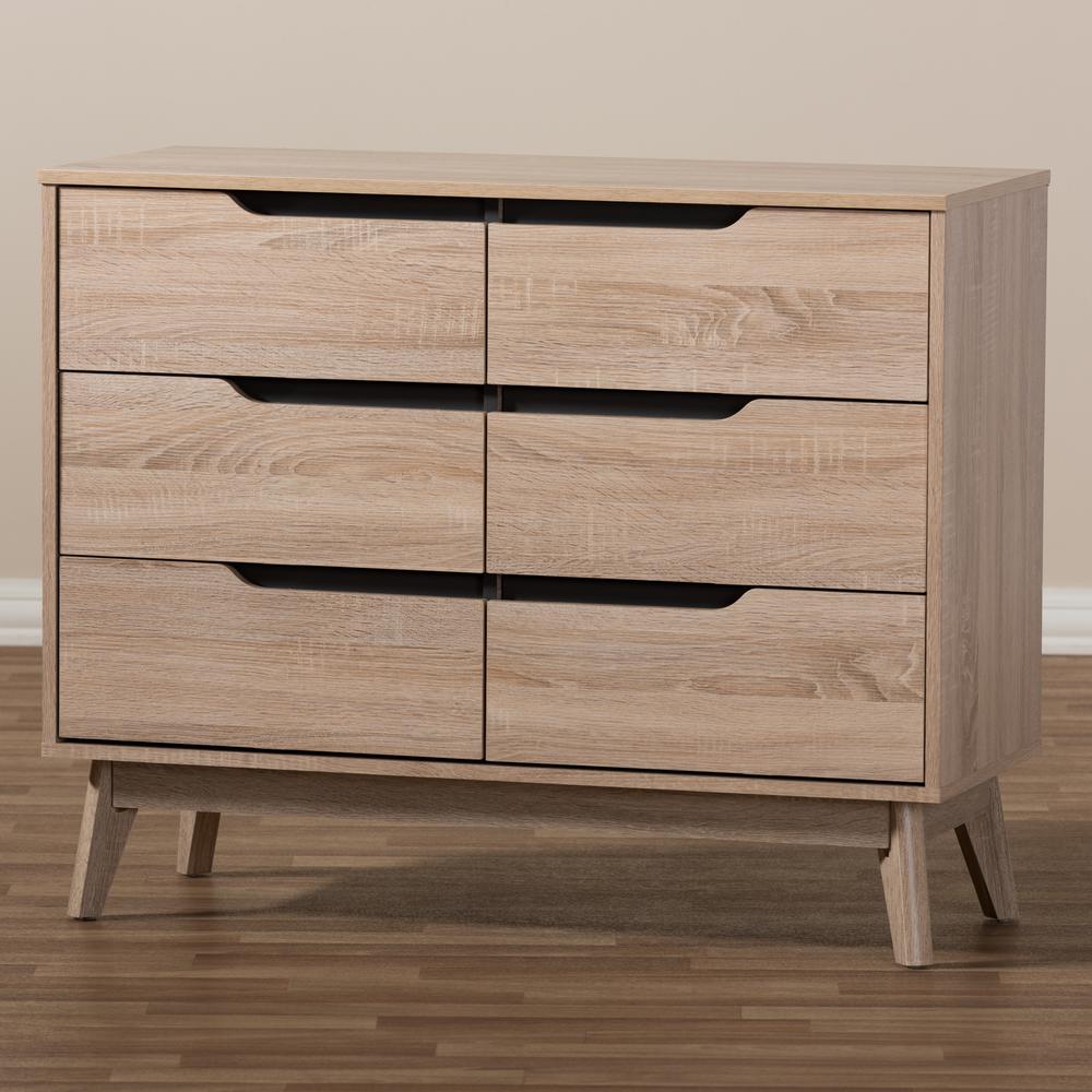 Fella Mid-Century Modern Two-Tone Oak and Grey Wood 6-Drawer Dresser. Picture 13
