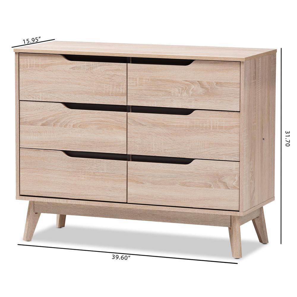 Fella Mid-Century Modern Two-Tone Oak and Grey Wood 6-Drawer Dresser. Picture 14