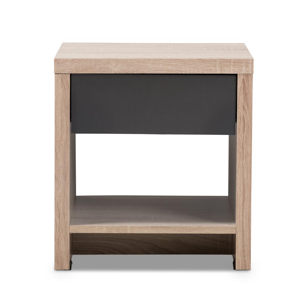 Two-Tone Oak and Grey Wood 1-Drawer 1-Shelf Nightstand. Picture 11