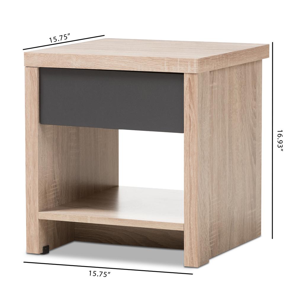 Two-Tone Oak and Grey Wood 1-Drawer 1-Shelf Nightstand. Picture 16