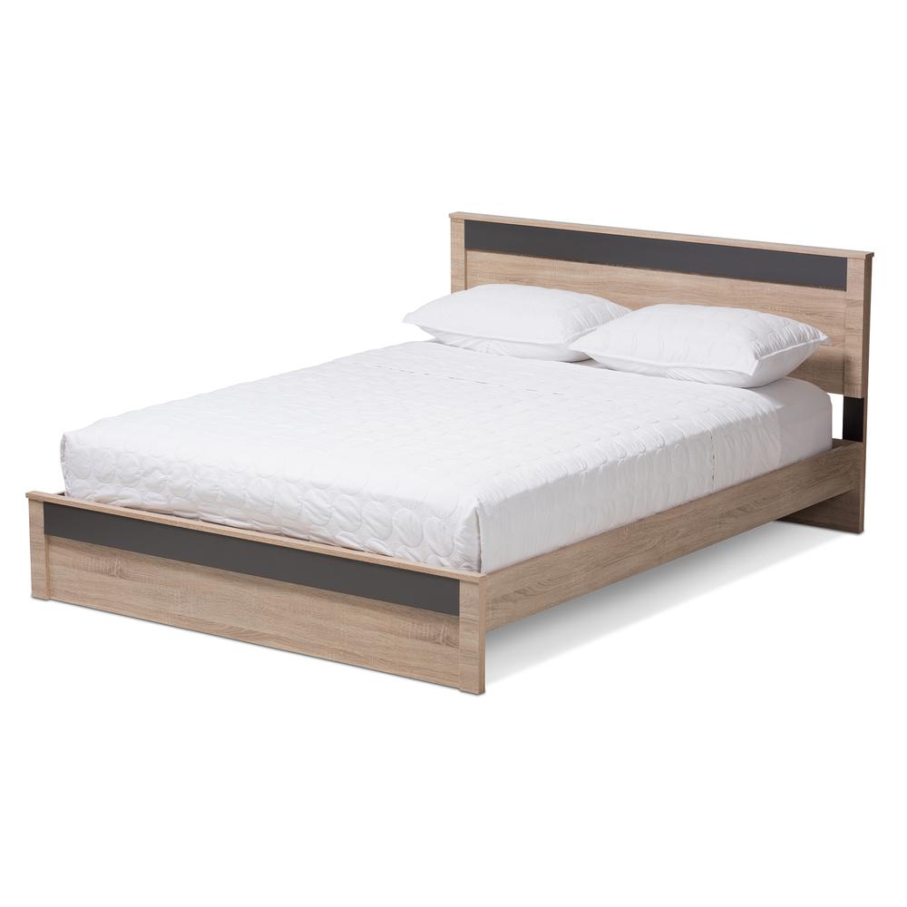 Jamie Modern and Contemporary Two-Tone Oak and Grey Wood Queen Size Platform Bed. Picture 8