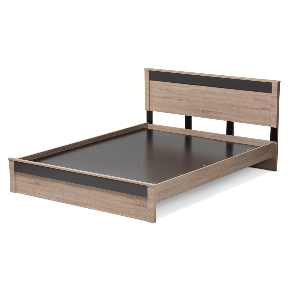Jamie Modern and Contemporary Two-Tone Oak and Grey Wood Queen Size Platform Bed. Picture 10