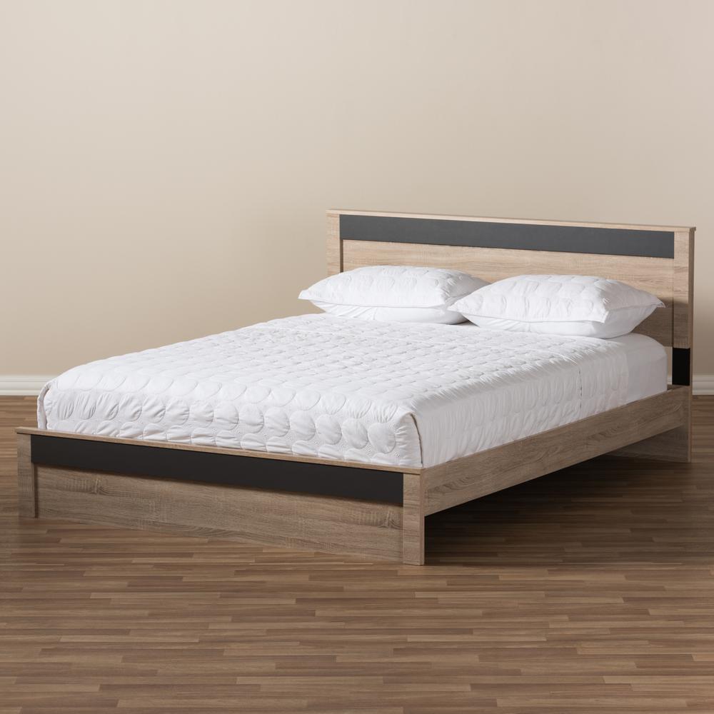 Jamie Modern and Contemporary Two-Tone Oak and Grey Wood Queen Size Platform Bed. Picture 13