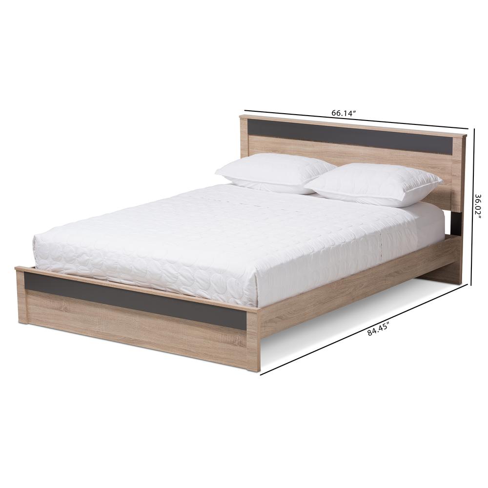 Jamie Modern and Contemporary Two-Tone Oak and Grey Wood Queen Size Platform Bed. Picture 14