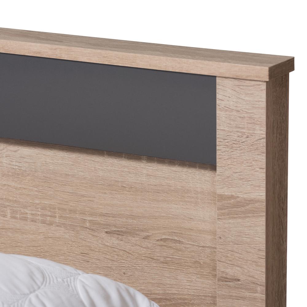 Two-Tone Oak and Grey Wood Queen 2-Drawer Queen Size Storage Platform Bed. Picture 16