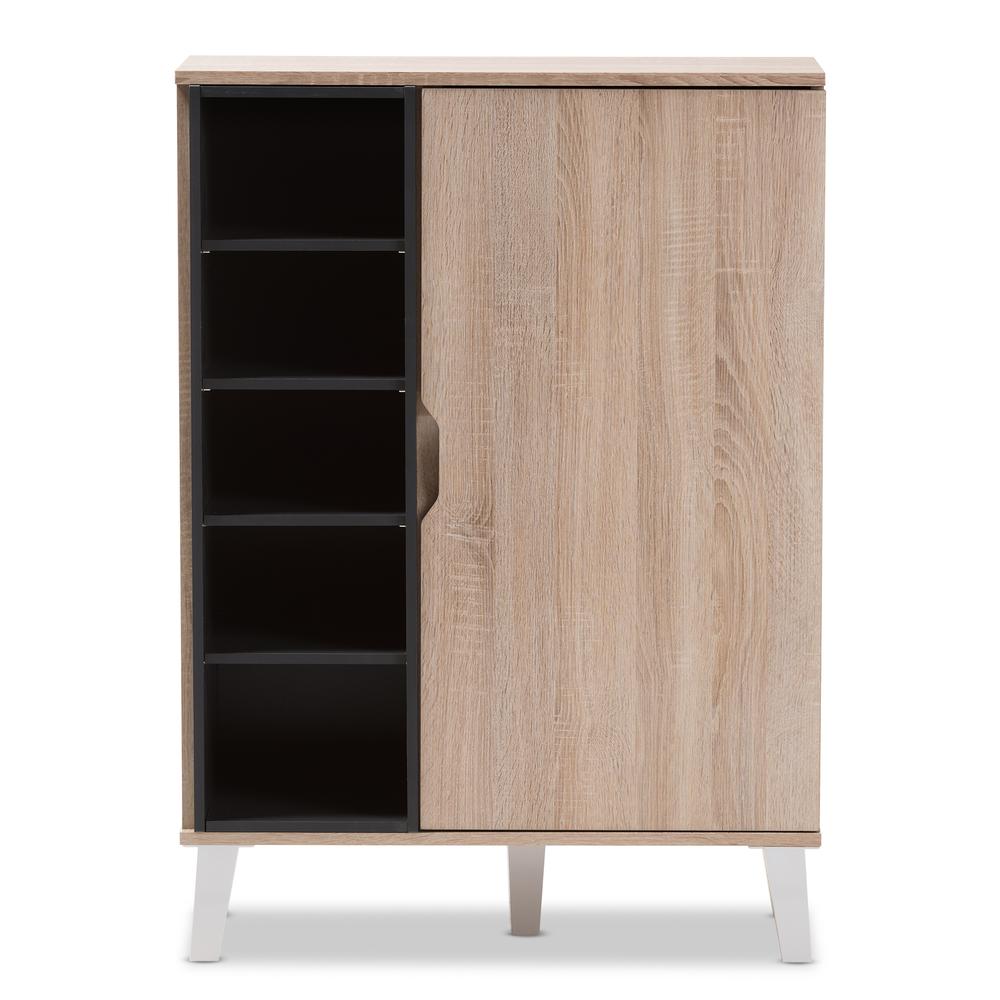 Baxton Studio Adelina Mid-Century Modern 1-door Oak and Grey Wood Shoe Cabinet. Picture 11