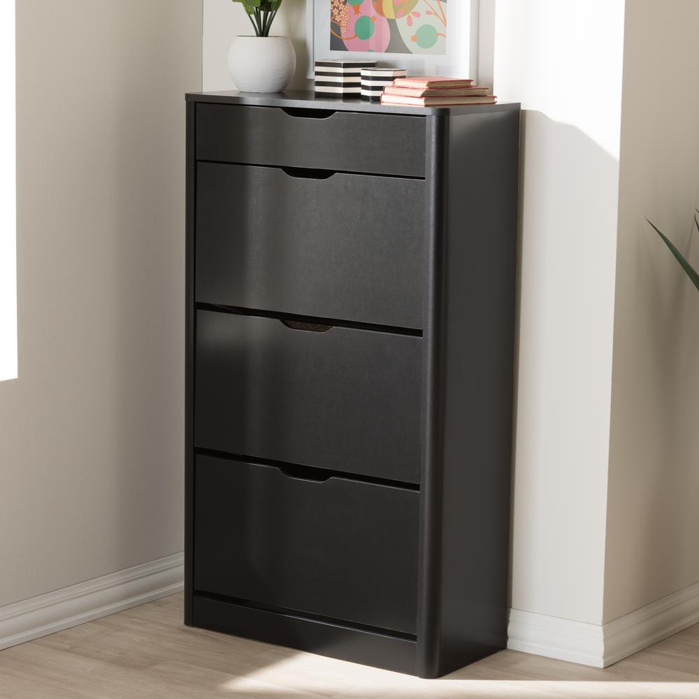 Baxton Studio Cayla Modern and Contemporary Black Wood Shoe Cabinet. Picture 13