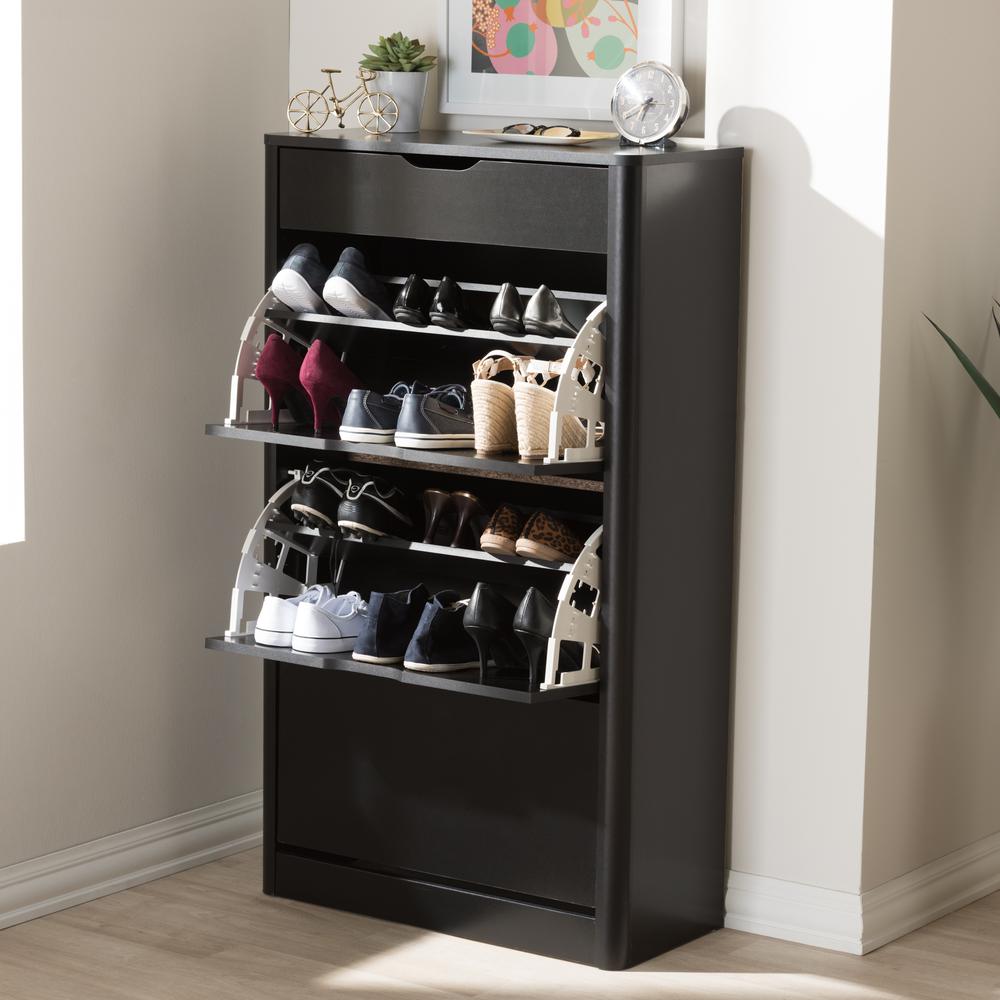 Baxton Studio Cayla Modern and Contemporary Black Wood Shoe Cabinet. Picture 14