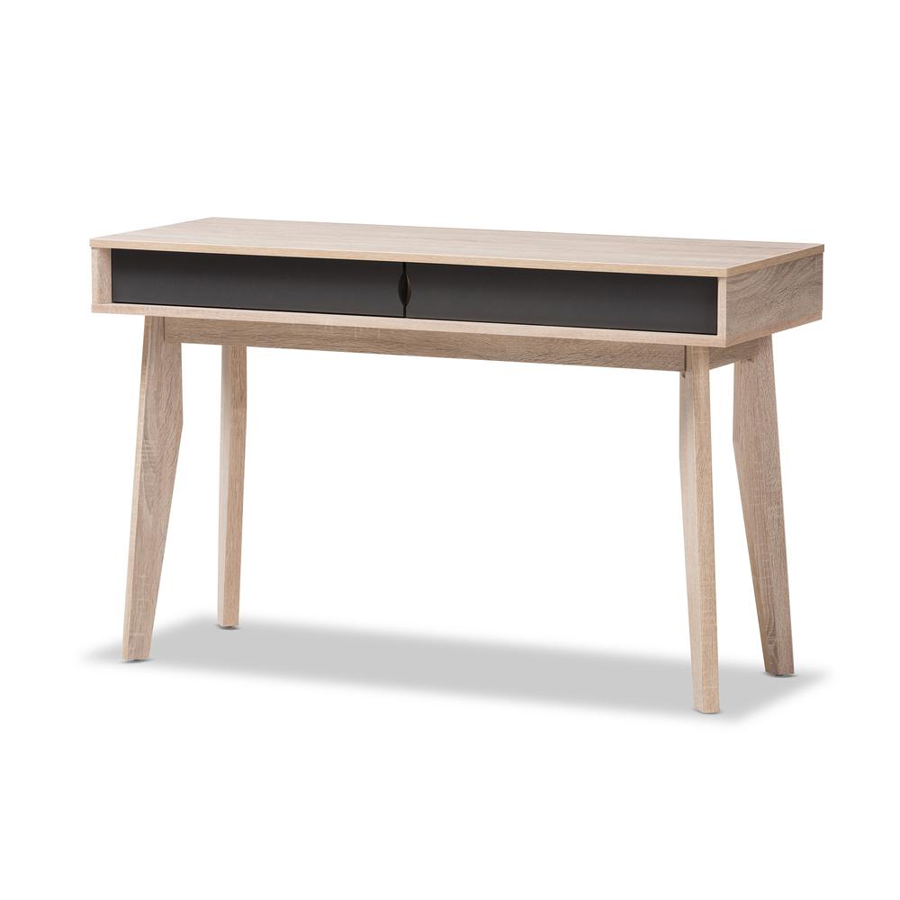Baxton Studio Fella Mid-Century Modern 2-Drawer Oak and Grey Wood Study Desk. Picture 9