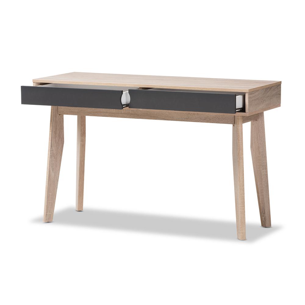 Baxton Studio Fella Mid-Century Modern 2-Drawer Oak and Grey Wood Study Desk. Picture 10