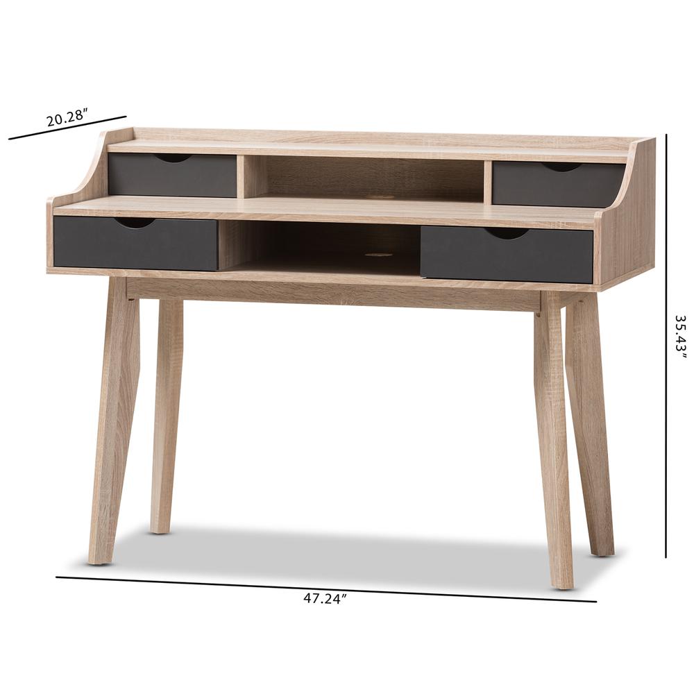 Baxton Studio Fella Mid-Century Modern 4-Drawer Oak and Grey Wood Study Desk. Picture 16