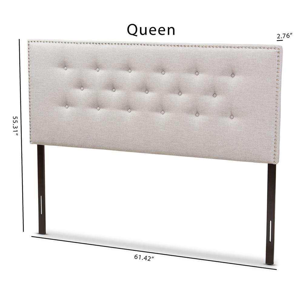 Greyish Beige Fabric Upholstered Queen Size Headboard. Picture 12