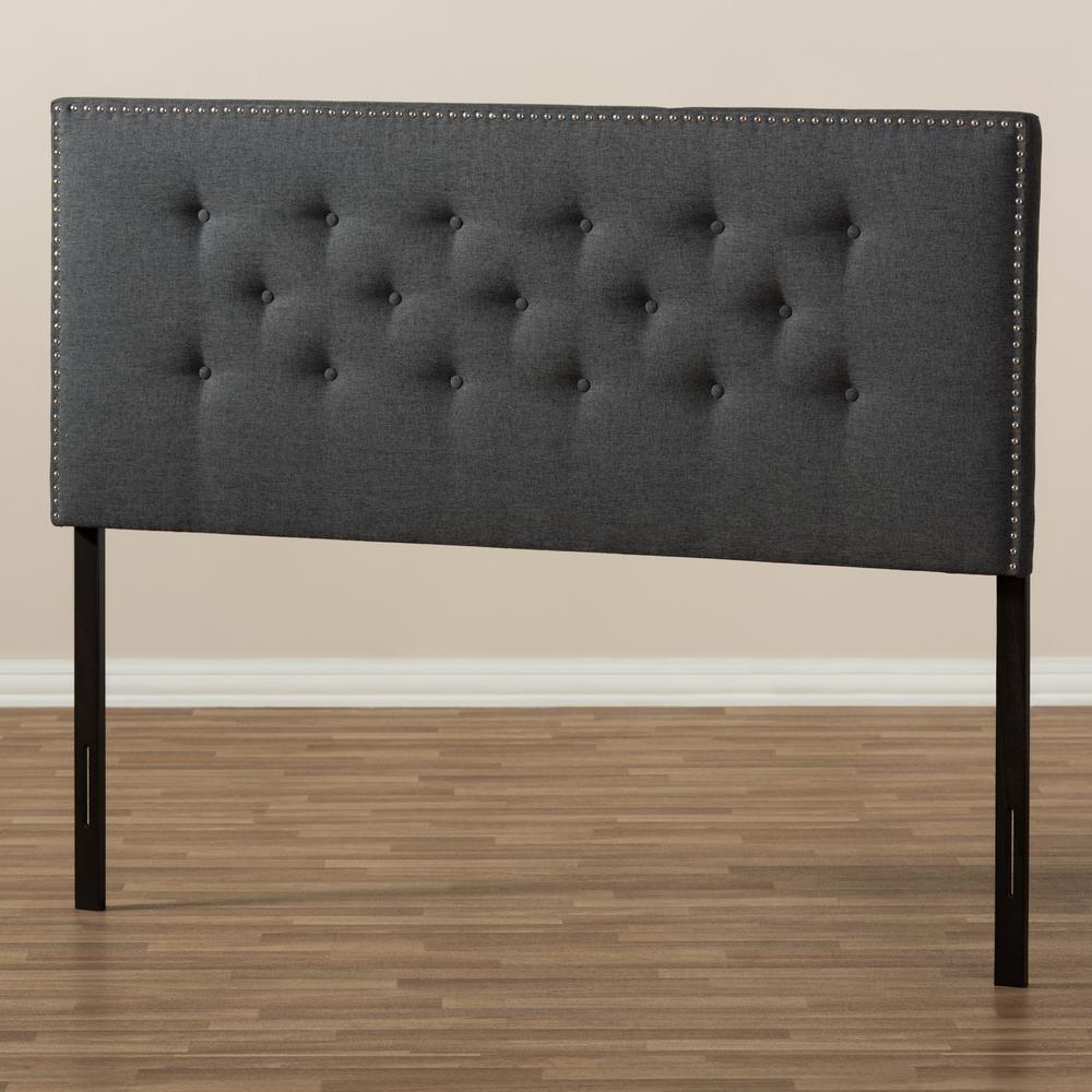 Windsor Modern and Contemporary Dark Grey Fabric Full Size Headboard. Picture 11