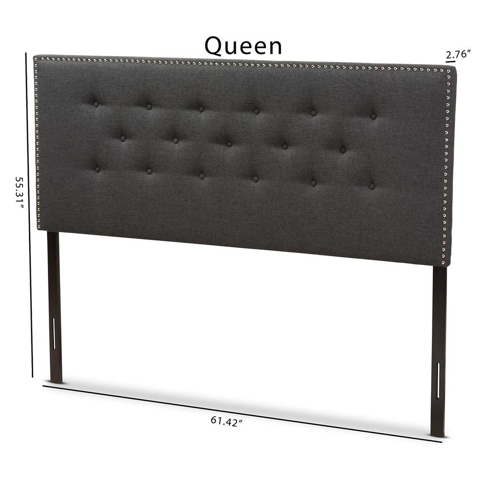 Windsor Modern and Contemporary Dark Grey Fabric Queen Size Headboard. Picture 12