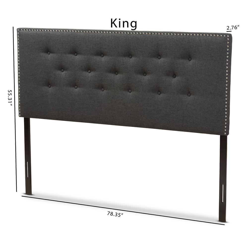 Windsor Modern and Contemporary Dark Grey Fabric King Size Headboard. Picture 12
