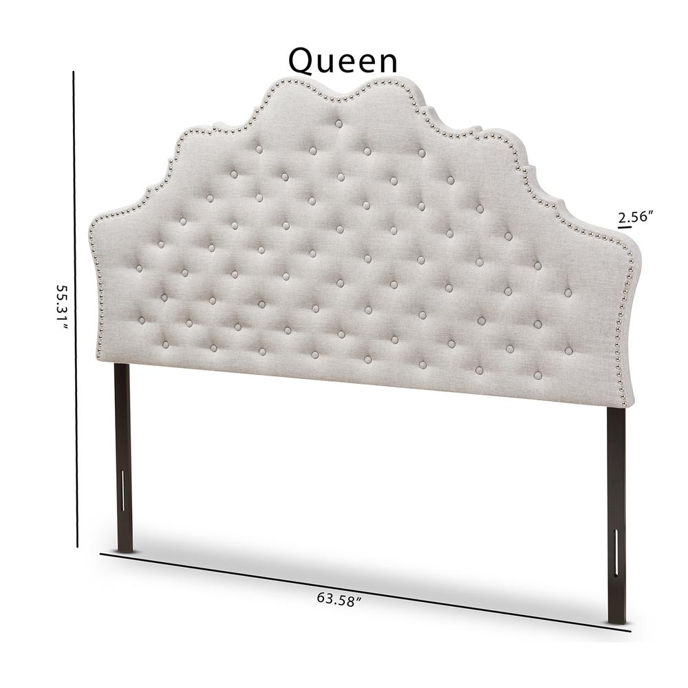 Hilda Modern and Contemporary Greyish Beige Fabric Queen Size Headboard. Picture 12