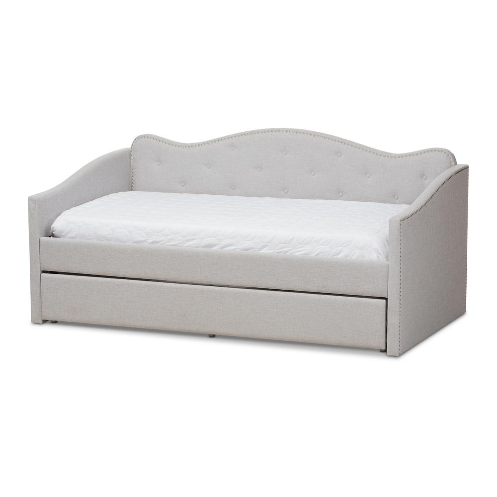 Kaija Modern and Contemporary Greyish Beige Fabric Daybed with Trundle. Picture 14