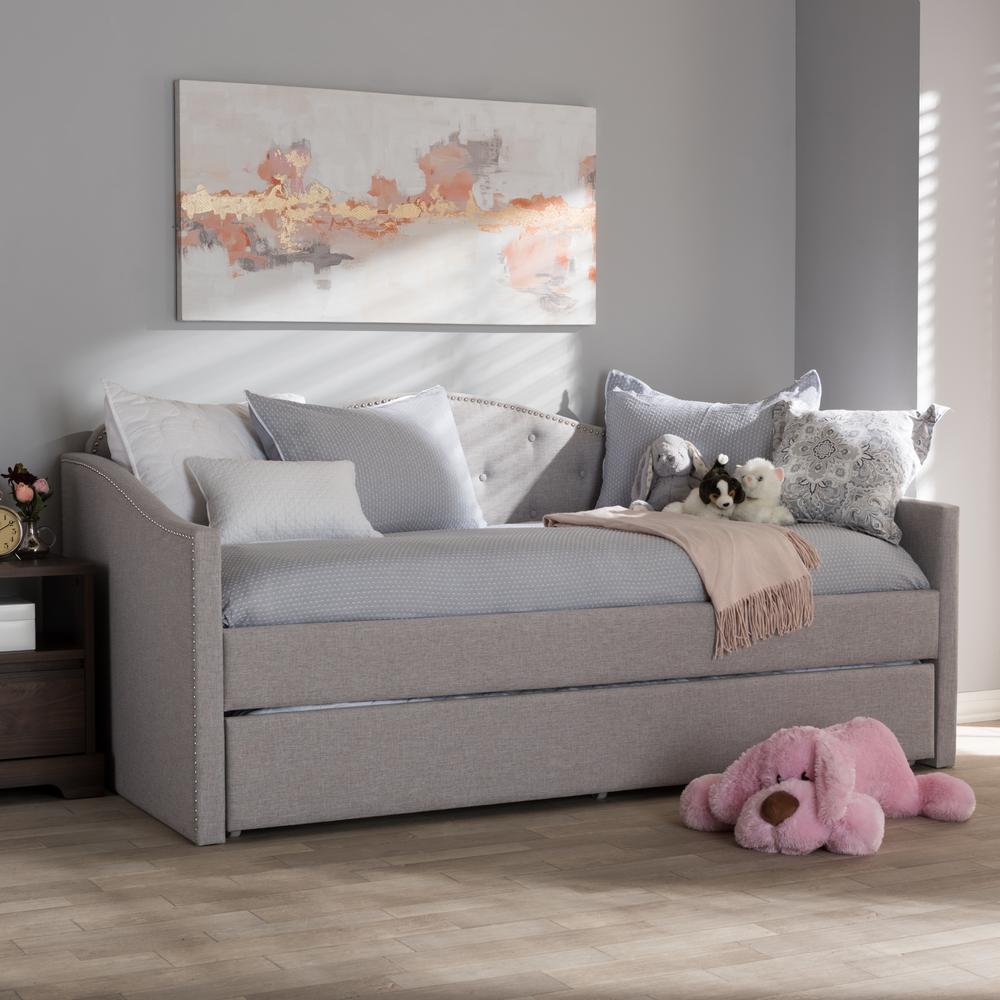 Kaija Modern and Contemporary Greyish Beige Fabric Daybed with Trundle. Picture 23