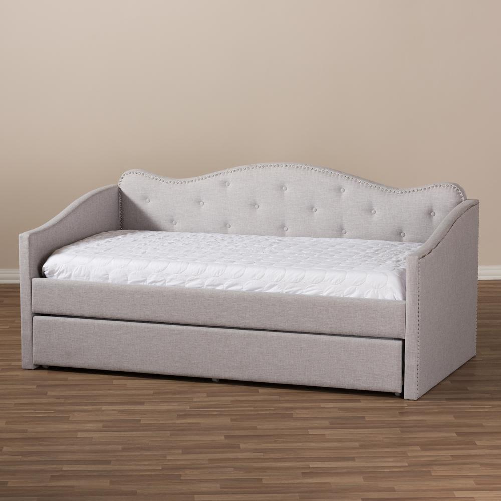Kaija Modern and Contemporary Greyish Beige Fabric Daybed with Trundle. Picture 25