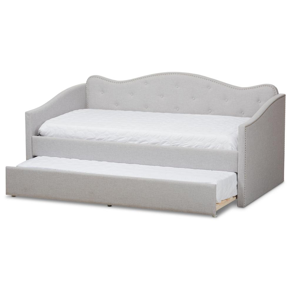 Kaija Modern and Contemporary Greyish Beige Fabric Daybed with Trundle. Picture 15