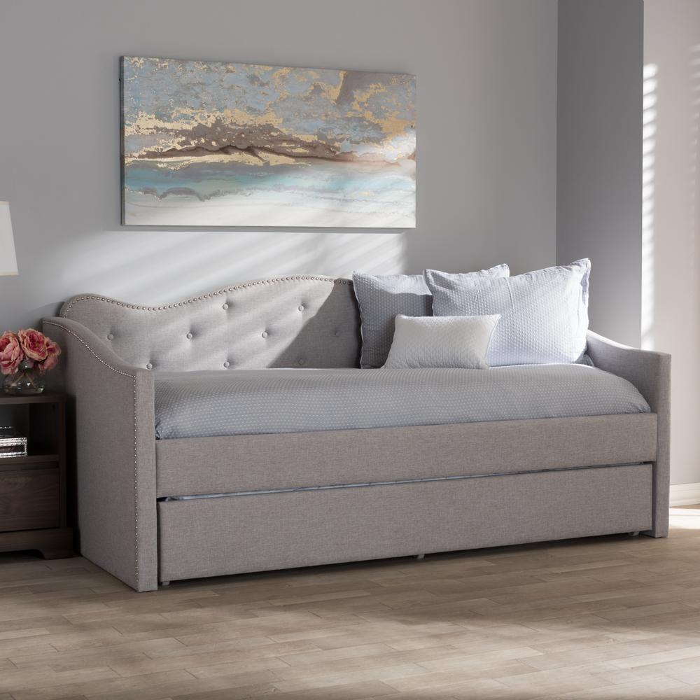 Kaija Modern and Contemporary Greyish Beige Fabric Daybed with Trundle. Picture 21