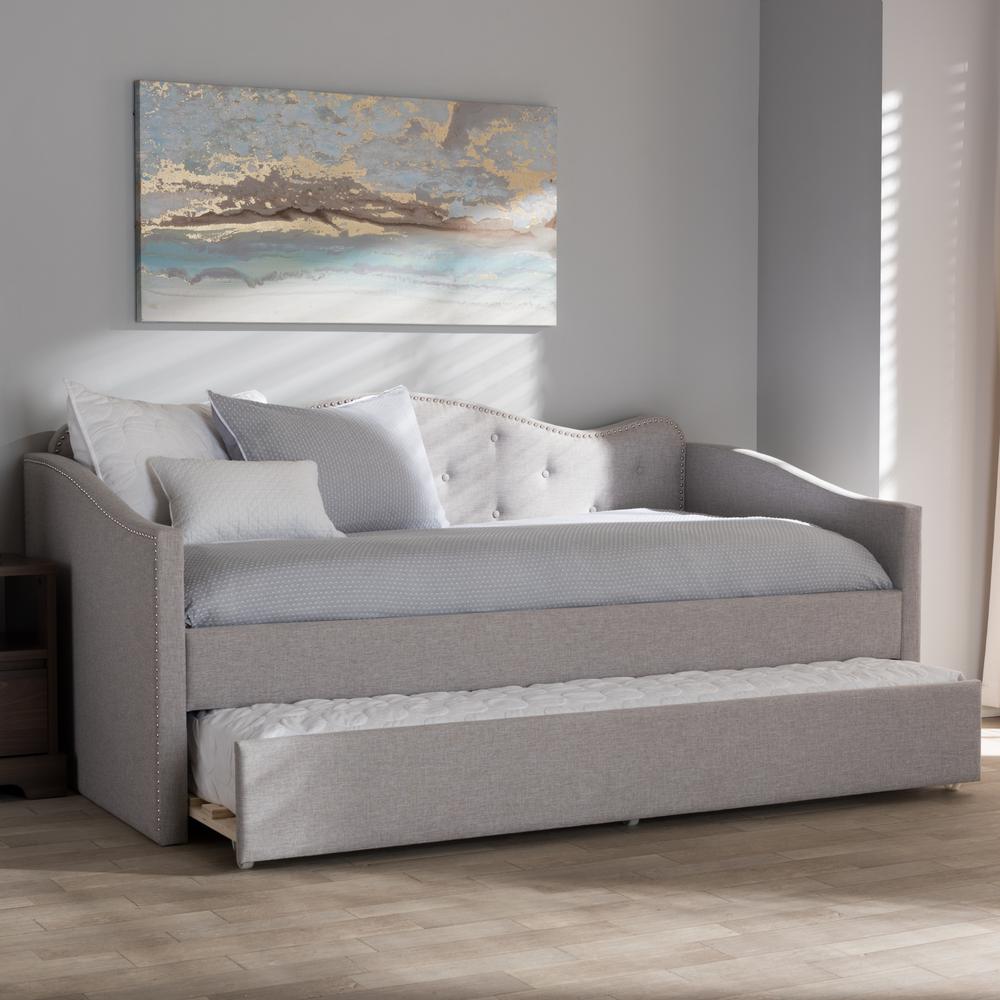 Kaija Modern and Contemporary Greyish Beige Fabric Daybed with Trundle. Picture 22
