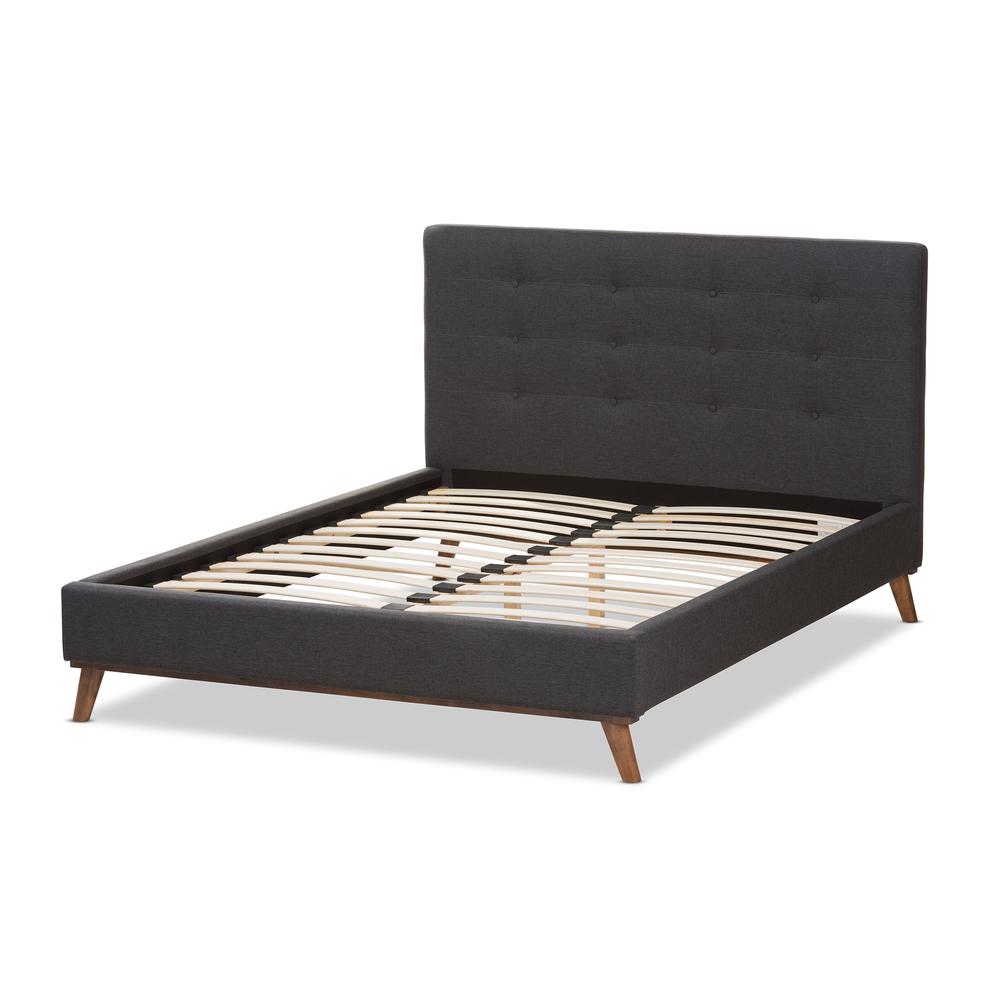 Valencia Mid-Century Modern Dark Grey Fabric Full Size Platform Bed. Picture 13