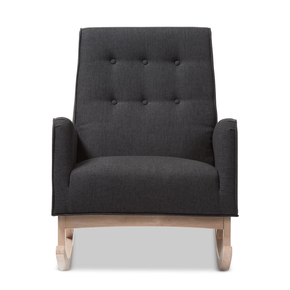 Dark Grey Fabric Upholstered Whitewash Wood Rocking Chair. Picture 11