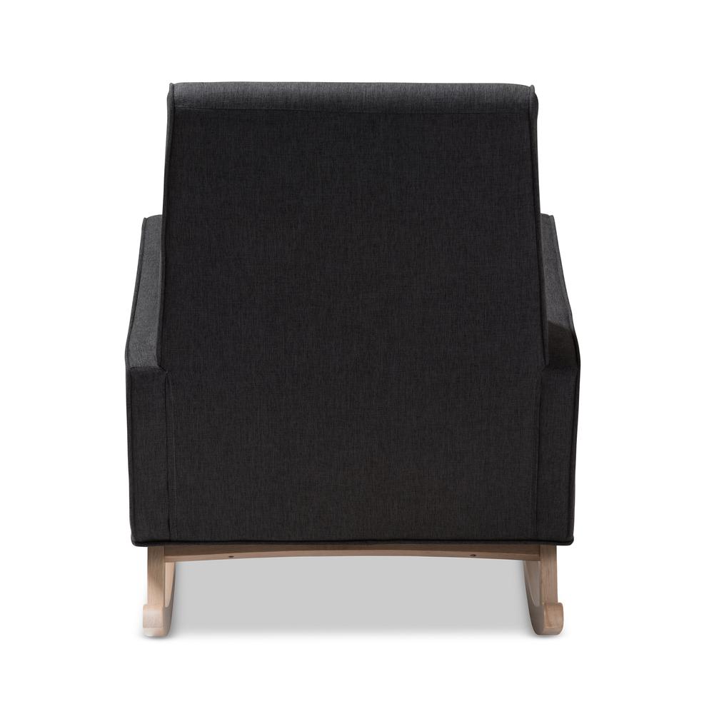 Dark Grey Fabric Upholstered Whitewash Wood Rocking Chair. Picture 13