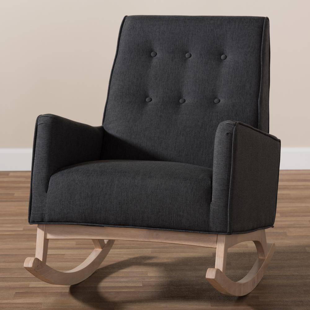 Dark Grey Fabric Upholstered Whitewash Wood Rocking Chair. Picture 17