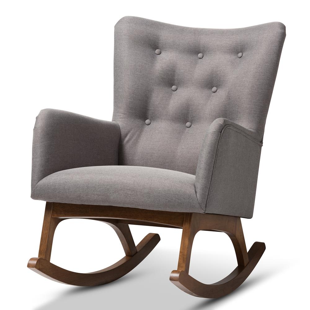 Baxton Studio Waldmann Mid-Century Modern Grey Fabric Upholstered Rocking Chair. Picture 8