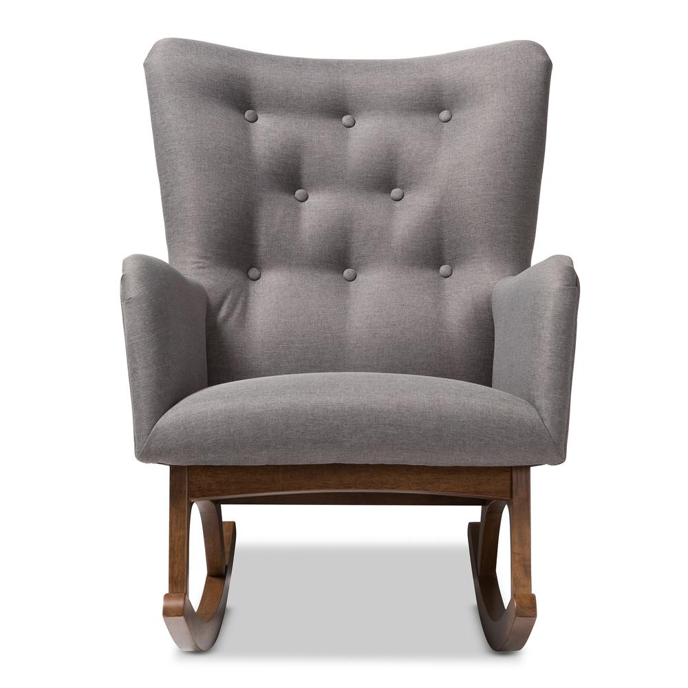 Baxton Studio Waldmann Mid-Century Modern Grey Fabric Upholstered Rocking Chair. Picture 9