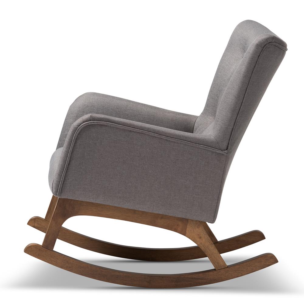 Baxton Studio Waldmann Mid-Century Modern Grey Fabric Upholstered Rocking Chair. Picture 10