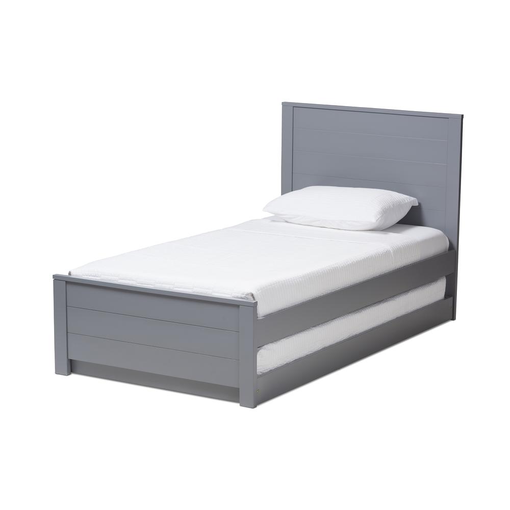 Classic Mission Style Grey-Finished Wood Twin Platform Bed with Trundle. Picture 12