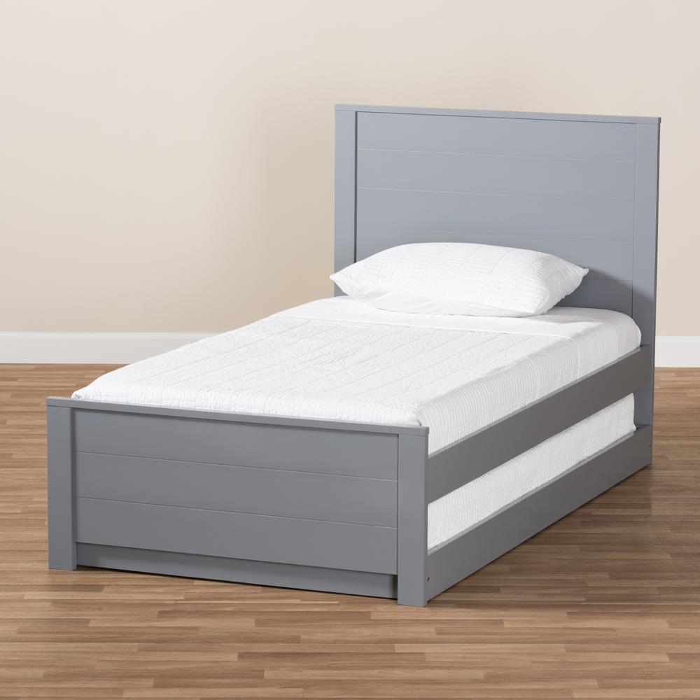 Classic Mission Style Grey-Finished Wood Twin Platform Bed with Trundle. Picture 22