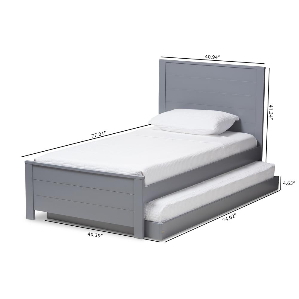 Classic Mission Style Grey-Finished Wood Twin Platform Bed with Trundle. Picture 13
