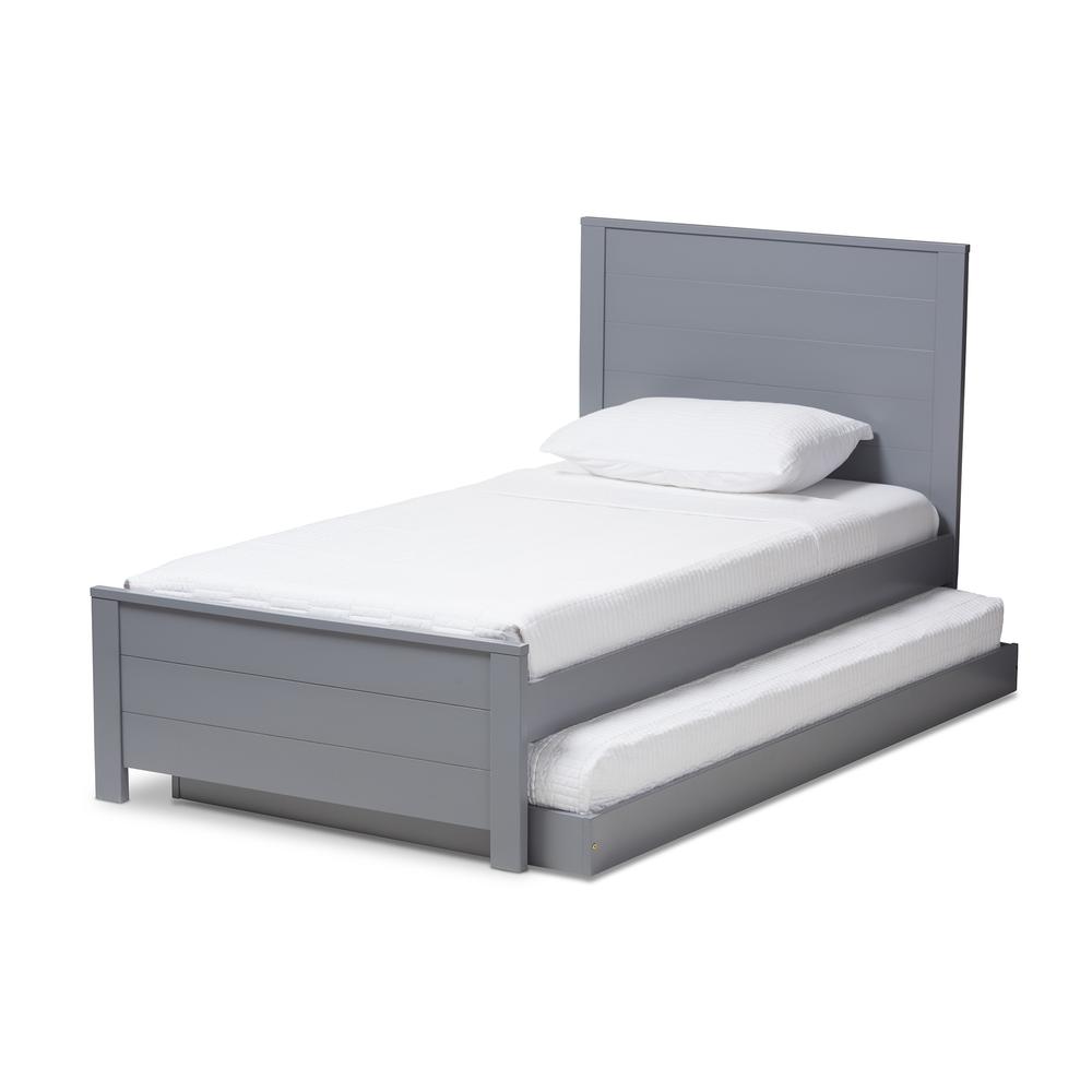 Classic Mission Style Grey-Finished Wood Twin Platform Bed with Trundle. Picture 14