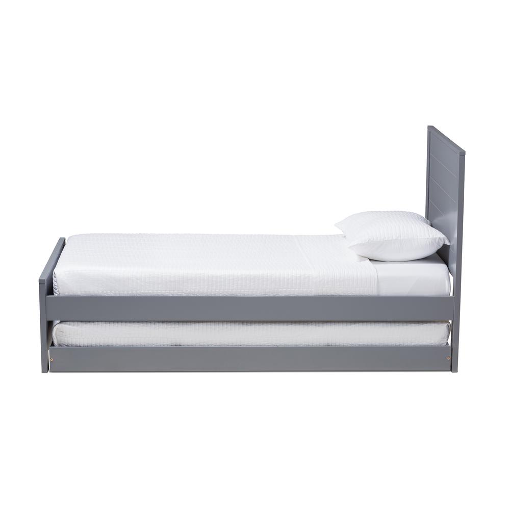 Classic Mission Style Grey-Finished Wood Twin Platform Bed with Trundle. Picture 15