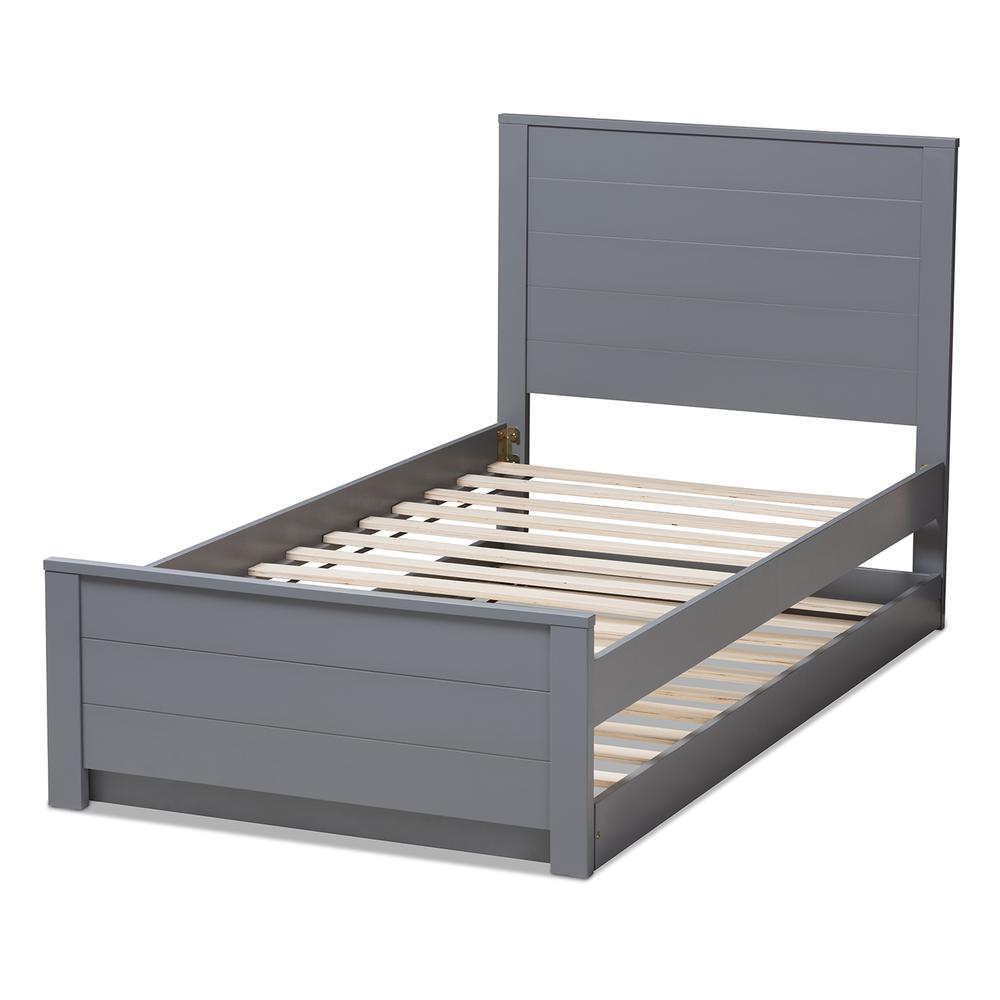 Classic Mission Style Grey-Finished Wood Twin Platform Bed with Trundle. Picture 16