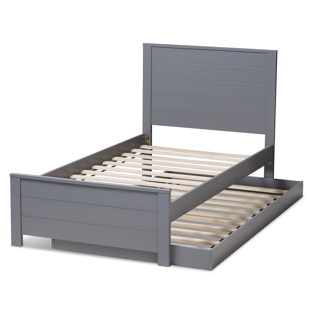 Classic Mission Style Grey-Finished Wood Twin Platform Bed with Trundle. Picture 17