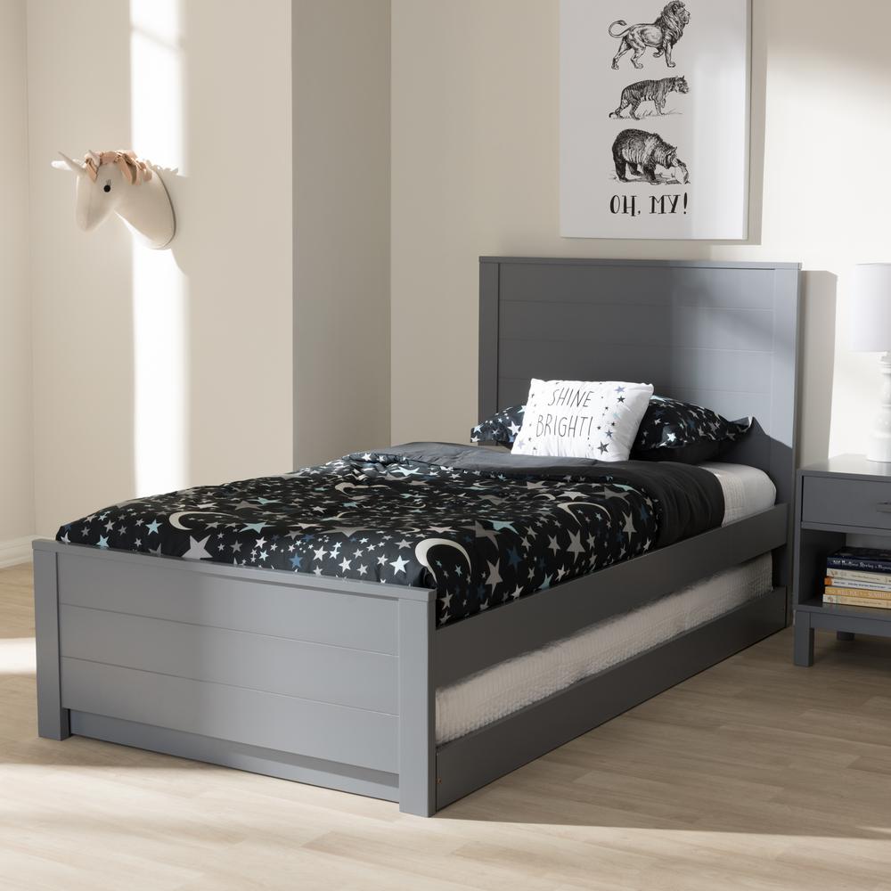 Classic Mission Style Grey-Finished Wood Twin Platform Bed with Trundle. Picture 20