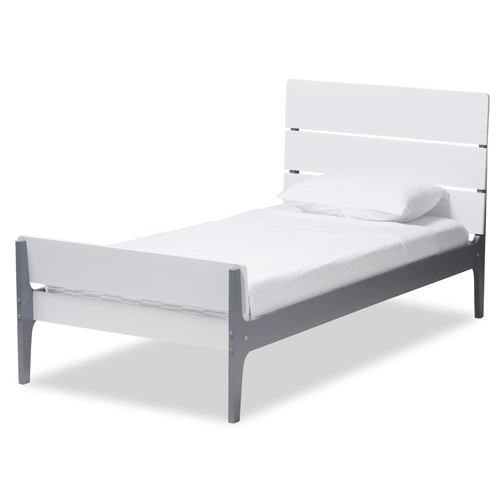 Classic Mission Style White and Dark Grey-Finished Wood Twin Platform Bed. Picture 9