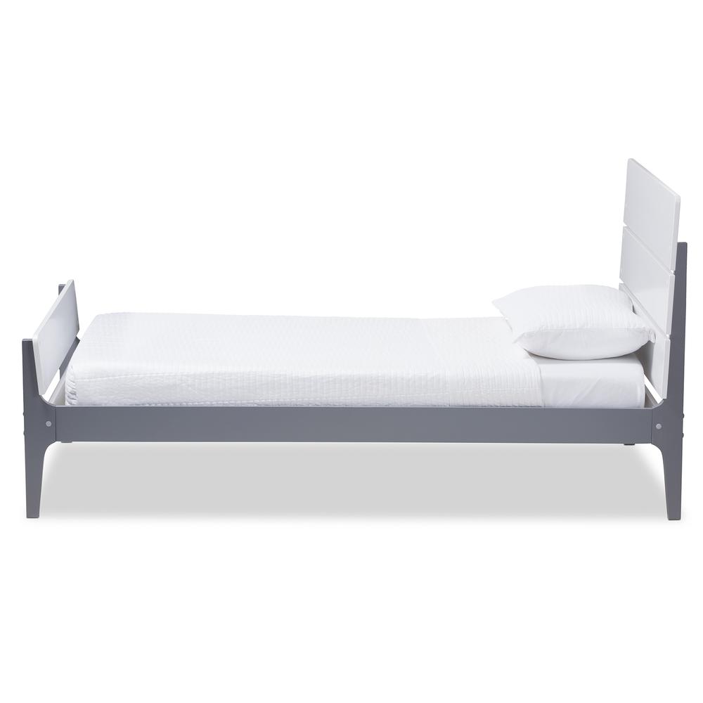 Classic Mission Style White and Dark Grey-Finished Wood Twin Platform Bed. Picture 10