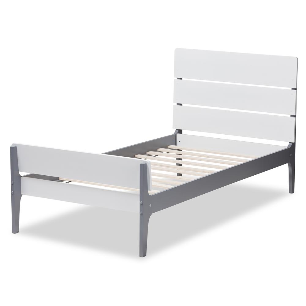 Classic Mission Style White and Dark Grey-Finished Wood Twin Platform Bed. Picture 11